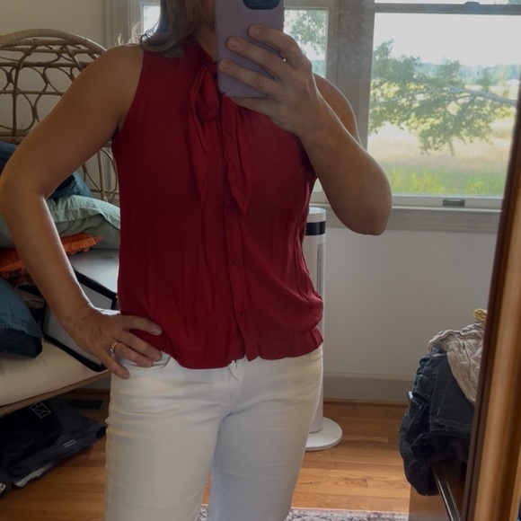 Cloth & Stone Vibrant Red Tie-Neck Blouse - Picture 2 of 3